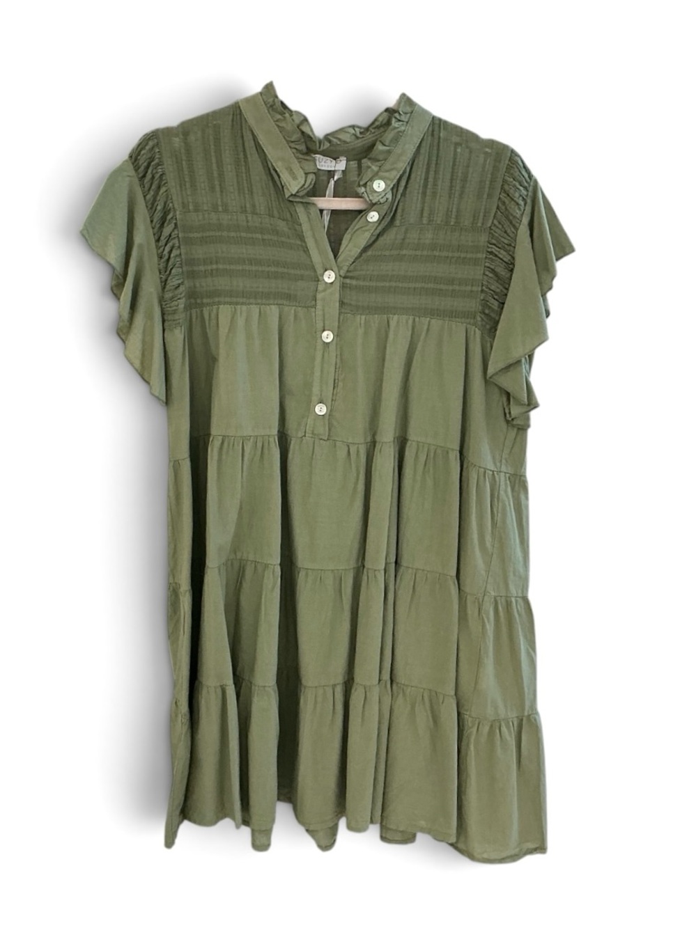 Suzyd London Olive Green Tiered Ruffle Sleeve Tunic Dress NWT!